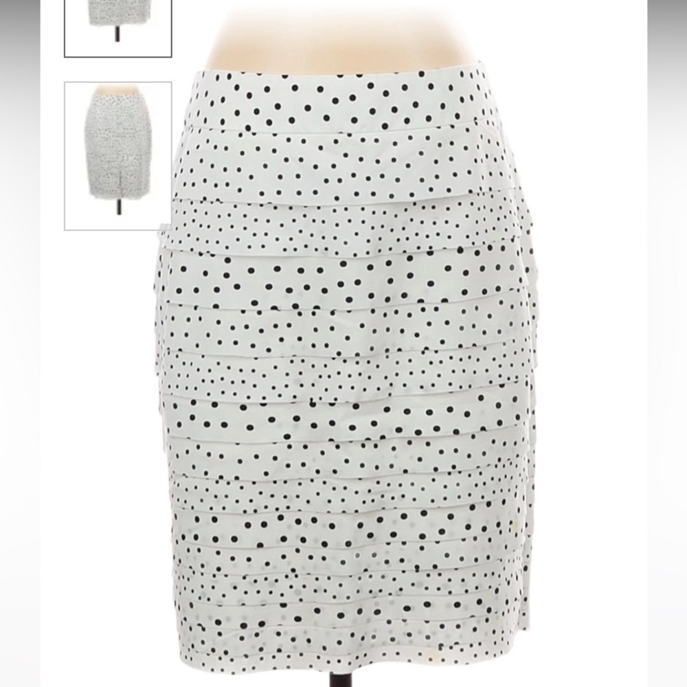 White House Black Market White Polkadot Ruffle Pencil Skirt 14